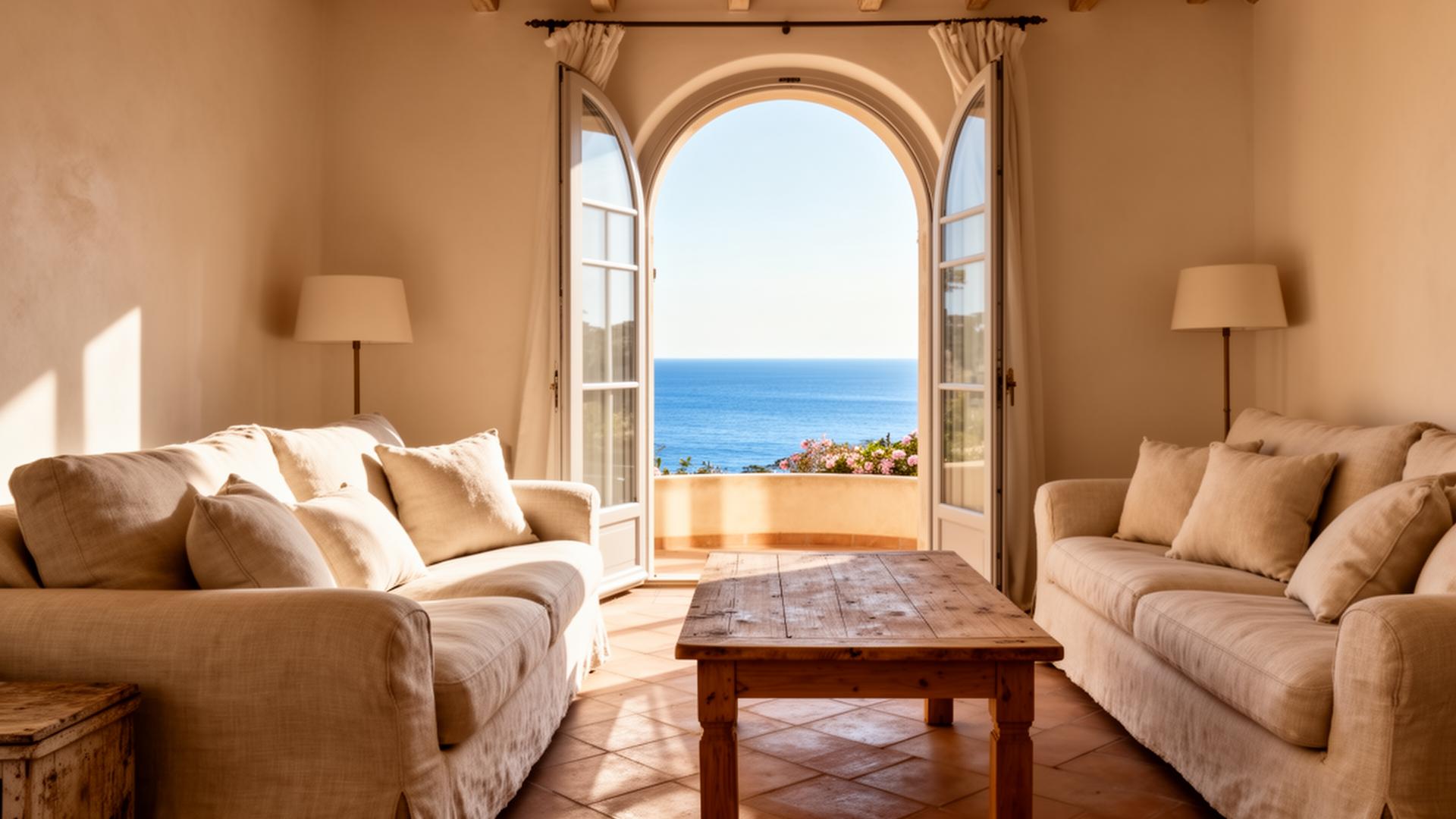 Mediterranean living room with sea view